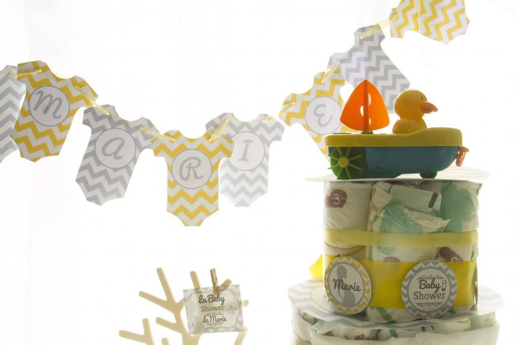 baby shower décoration chevrons jaunes et gris - kit sweet table