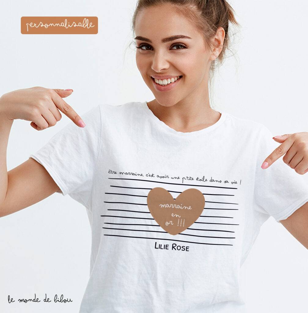 T Shirt Personnalis Marraine En Or Le Monde De Bibou