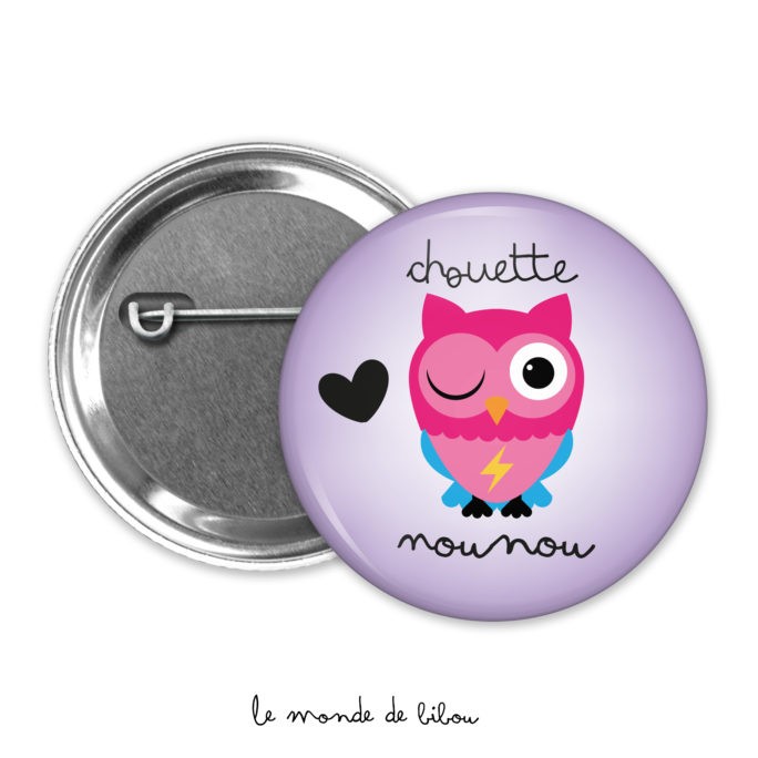 Badge chouette nounou violet