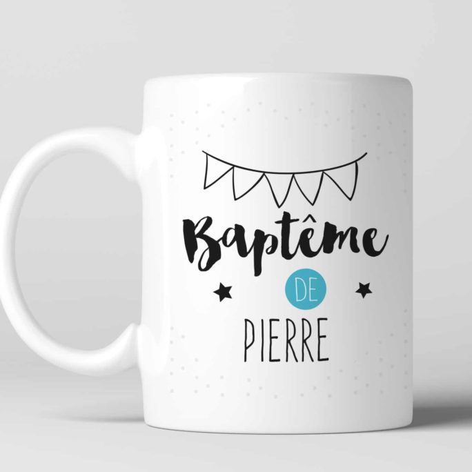 Mug personnalisé souvenir Baptême version garçon recto verso