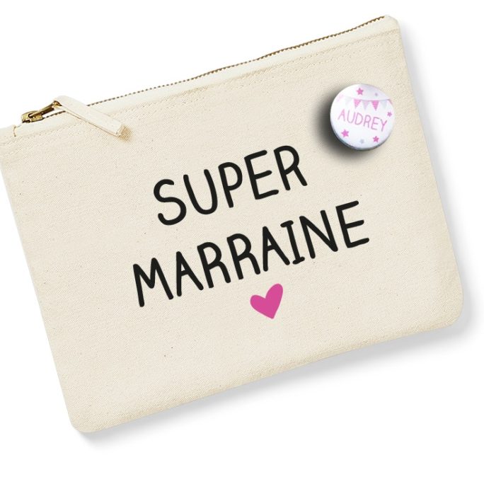 Pochette Super Marraine avec badge