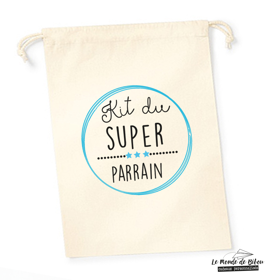 Sac pochon Kit du Super Parrain - Le Monde de Bibou