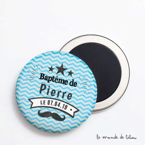 Magnet Baptême personnalisé thème moustache
