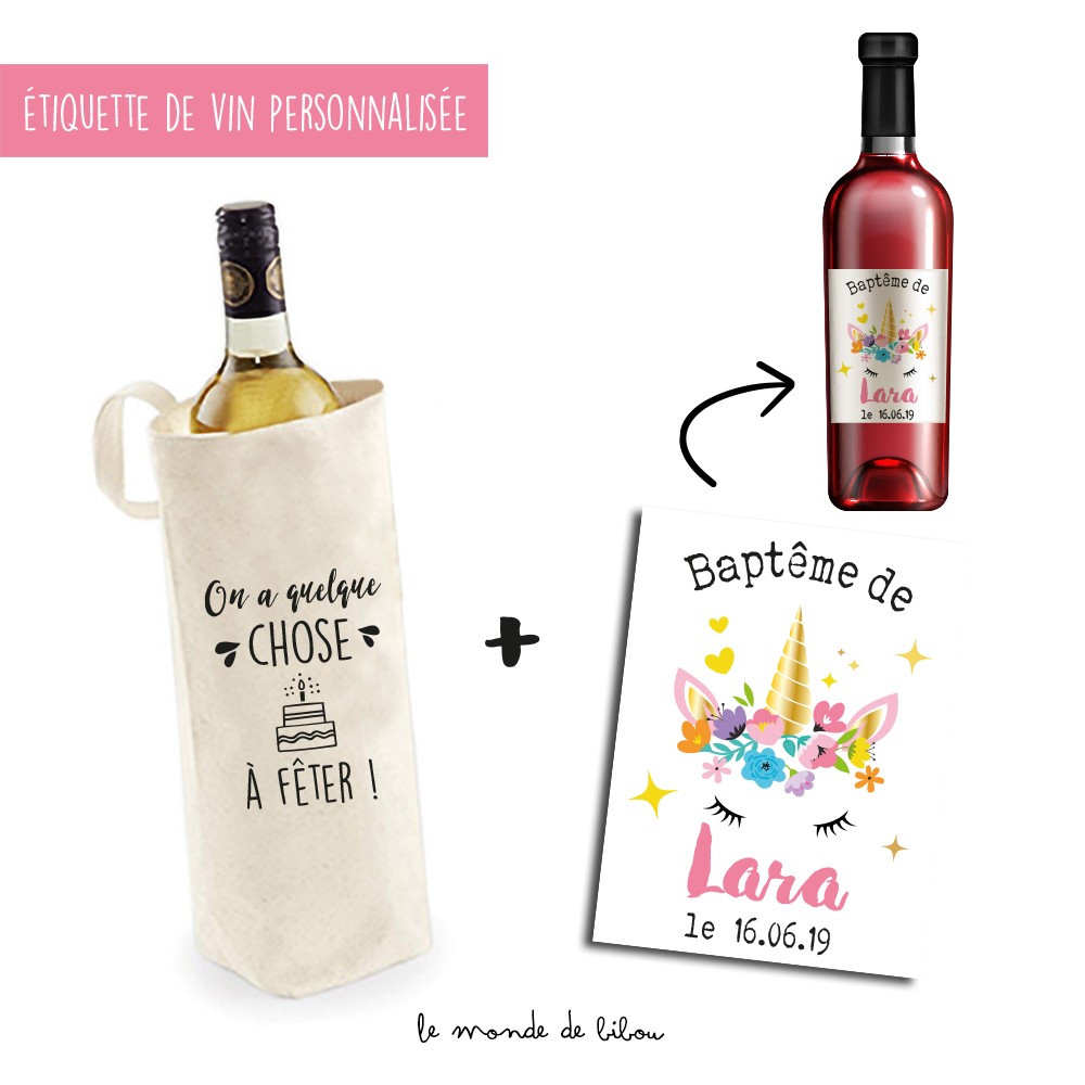Etiquette bouteille de vin ou champagne pour fête, anniversaire, baptême  avec photo personnalisable