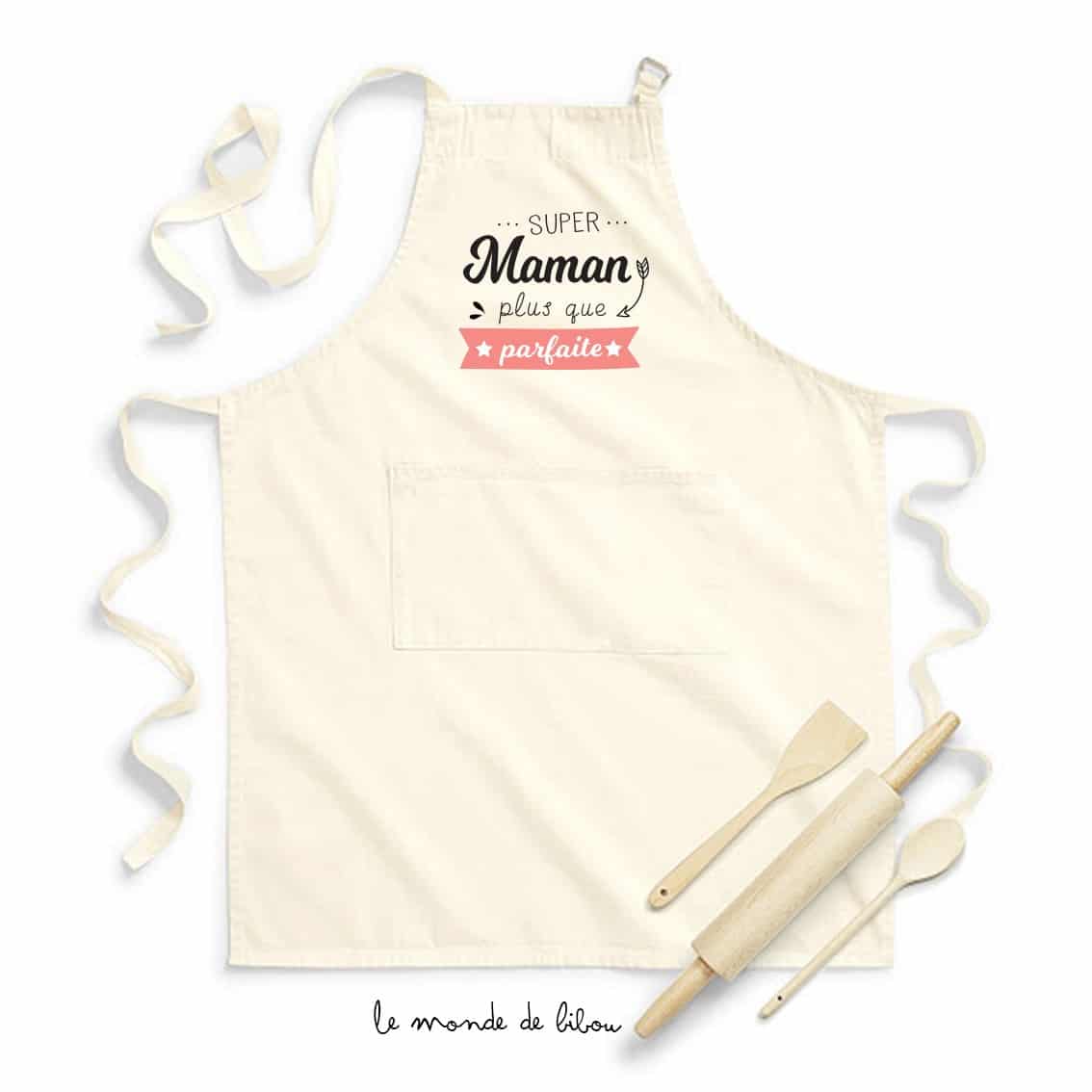 tablier de cuisine Maman-parfaite blanc