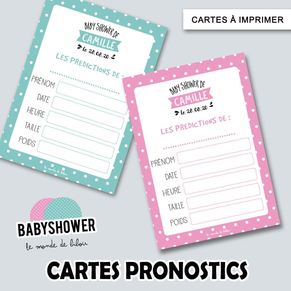 Cartes pronostics Baby shower Polka à imprimer - Le Monde de Bibou