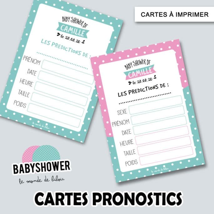 Cartes pronostics Baby shower Polka à imprimer