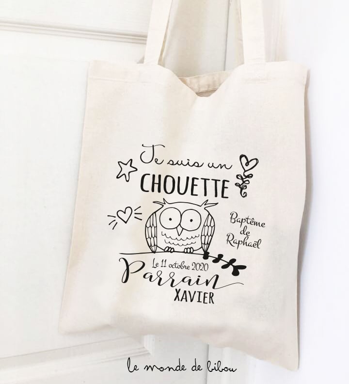 Tote bag Chouette parrain - Le Monde de Bibou - Cadeaux personnalisés