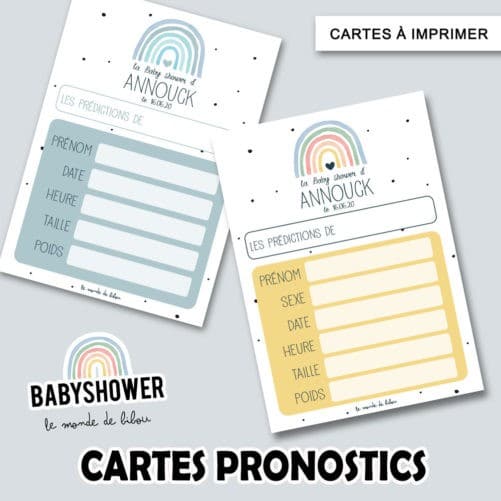 Cartes pronostics Baby shower Rainbow à imprimer