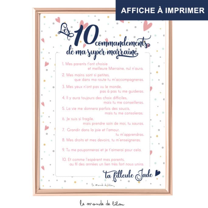 Affiche Les 10 commandements marraine imprimable