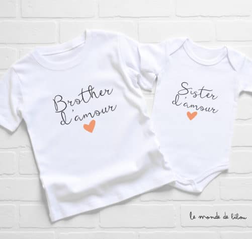 Duo T-shirt et Body Brother Sister d'amour