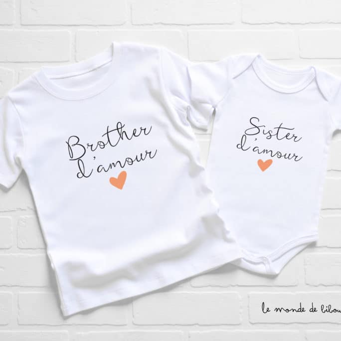 Duo T-shirt et Body Brother Sister d'amour
