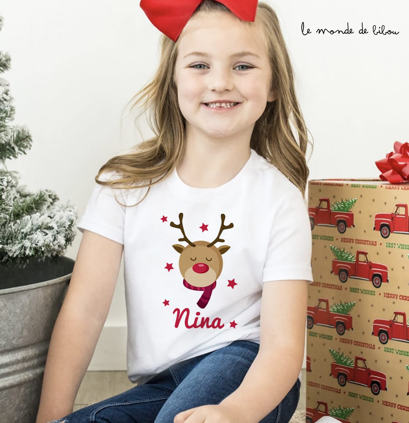 peluche rennes de Noël au t.shirt personnalisé