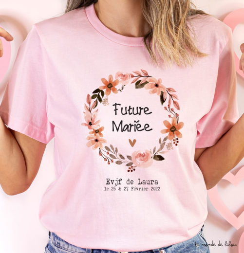 T-shirt rose Future mariée couronne terracotta