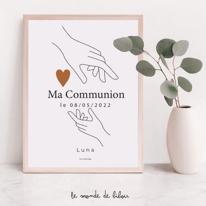 Affiche Communion personnalisée Mains sur le cœur