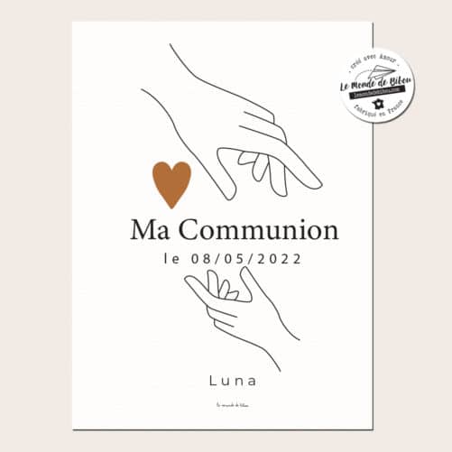 Affiche Communion personnalisée Mains sur le cœur