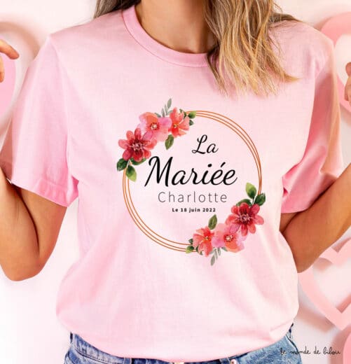 T-shirt EVJF rose Mariée Prénom