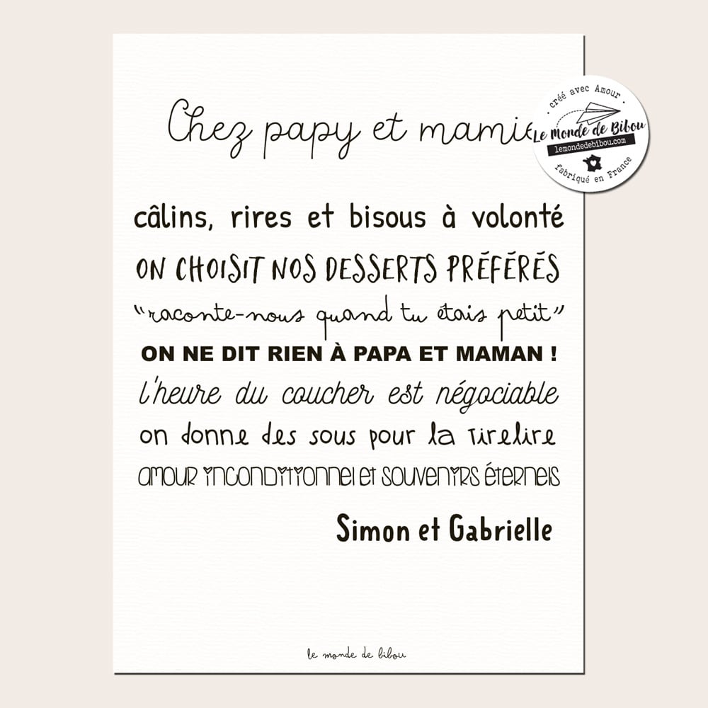 Affiche Chez Papy et Mamie NB - Le Monde de Bibou