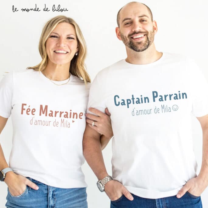 Duo de T-shirts Parrain Marraine personnalisés
