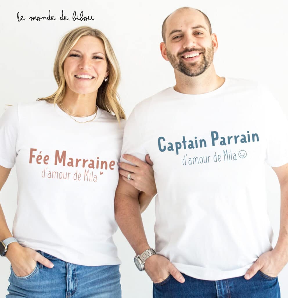 Duo de T-shirts Parrain Marraine personnalisés