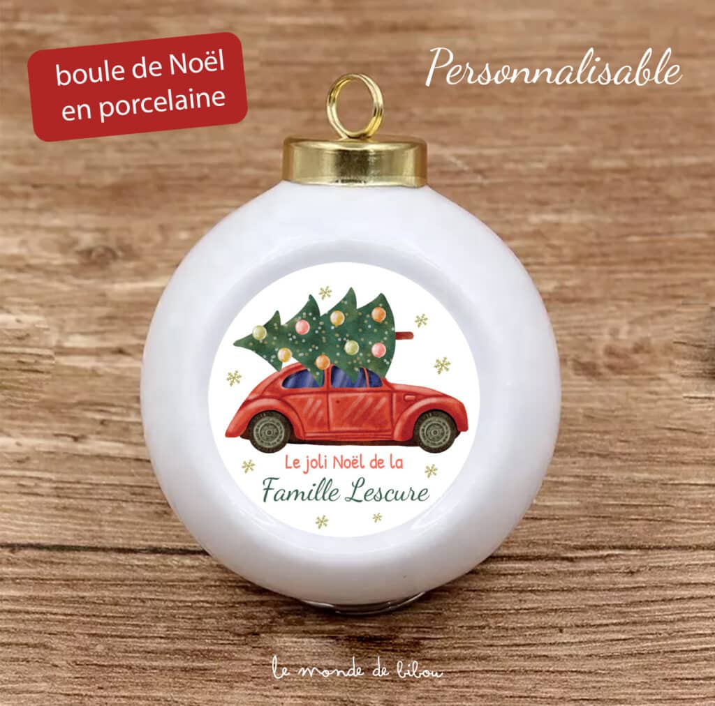 Boule de Noël en porcelaine personnalisée Le Monde de Bibou