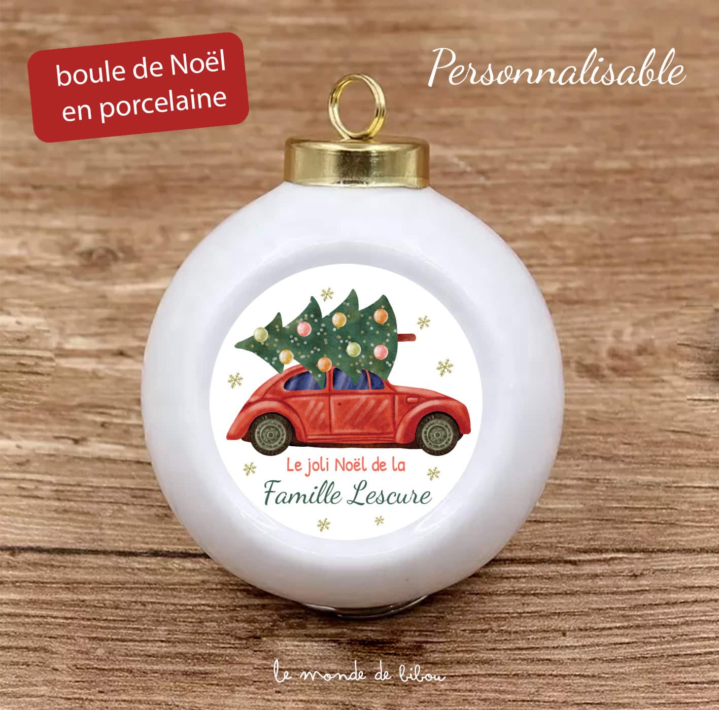 Boule de Noël en porcelaine personnalisée - Le Monde de Bibou