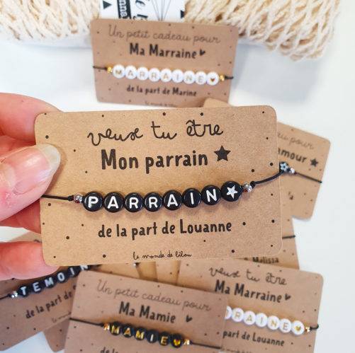 Carte bracelet perles Parrain Marraine personnalisée