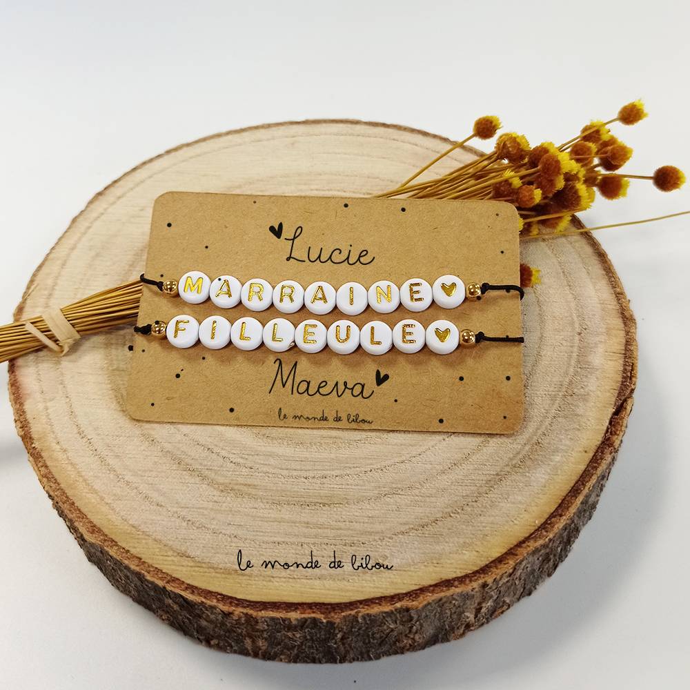 Carte bracelets perles Parrain Marraine et Filleul.e