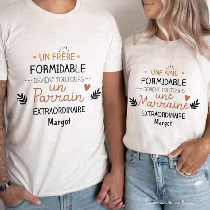 Duo de T-shirts Parrain Marraine extraordinaire