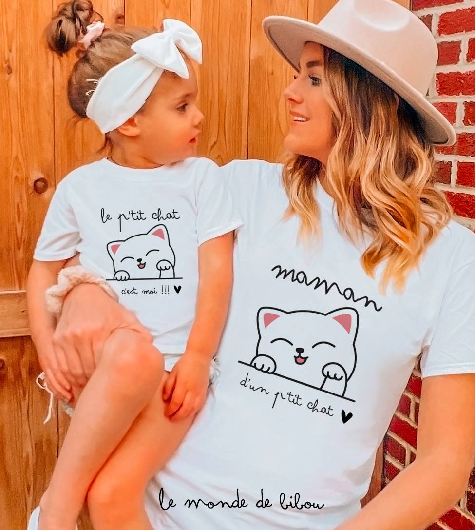 Duo T-shirts maman enfant p'tit chat