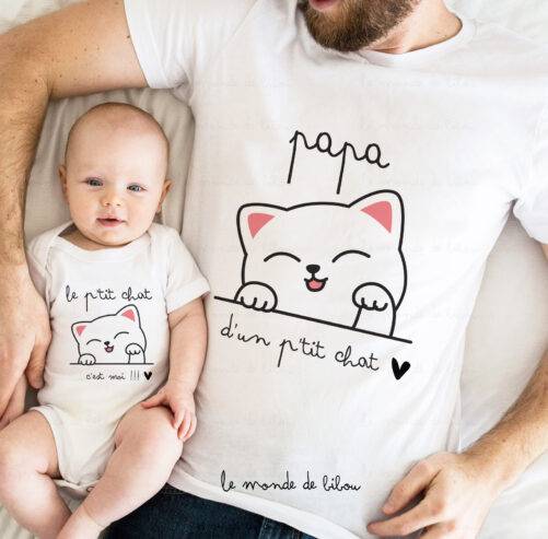 Duo T-shirts papa enfant p'tit chat