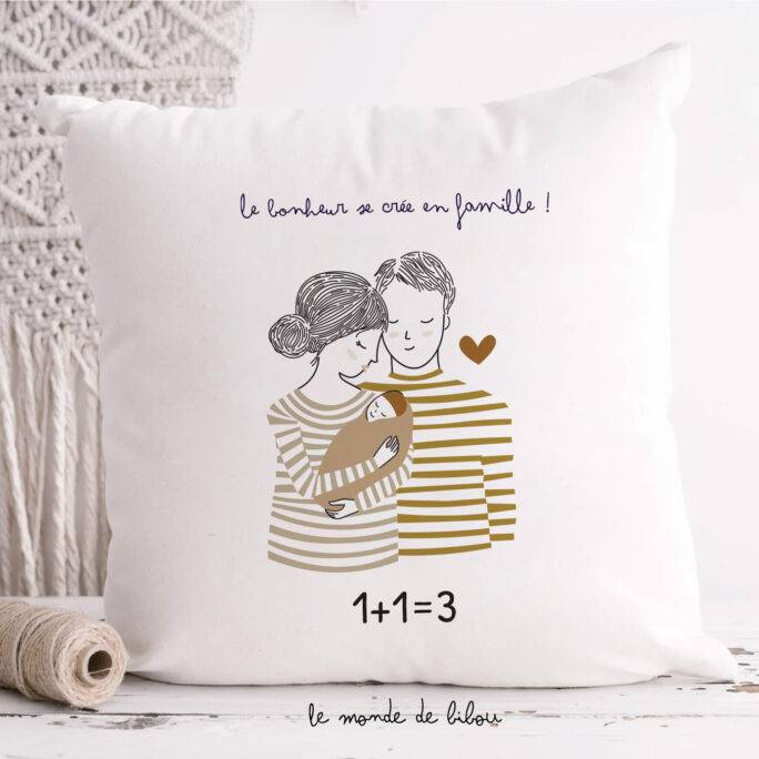 Coussin Annonce 1+1=3