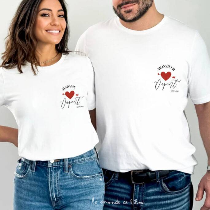 Duo de T-shirts Madame Monsieur Cœur