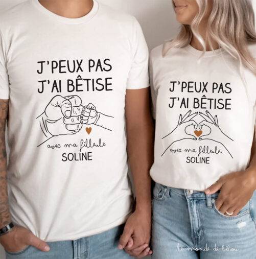 T-shirts personnalisés Bêtise avec Marraine et Filleul(e)