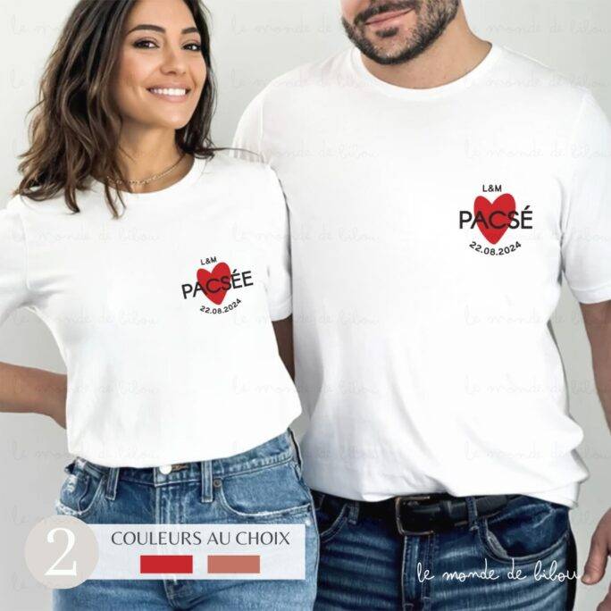 Duo T-shirts personnalisés Pacs Cœur