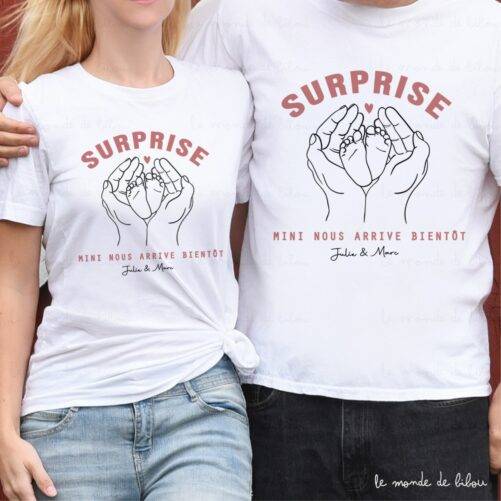 Duo T-shirts Annonce Naissance personnalisés
