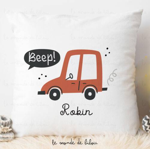 Coussin personnalisé maternelle voiture