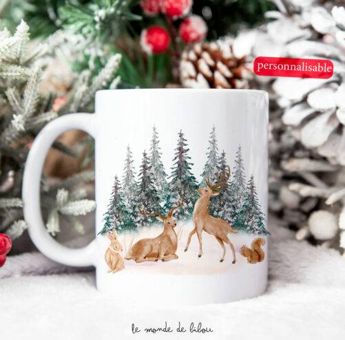 Mug Personnalisable Noël - Cerfs et Ambiance Hivernale