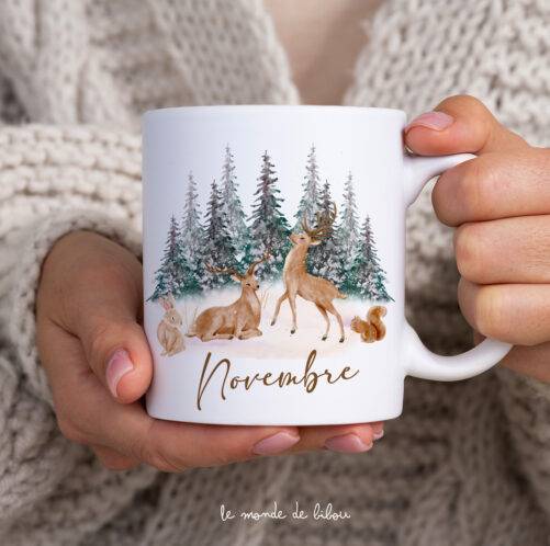 Mug Personnalisable Noël - Cerfs et Ambiance Hivernale