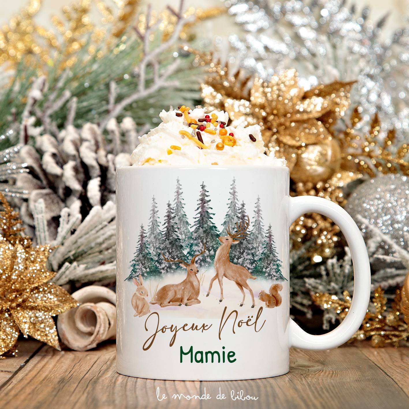 Mug Personnalisable Noël - Cerfs et Ambiance Hivernale