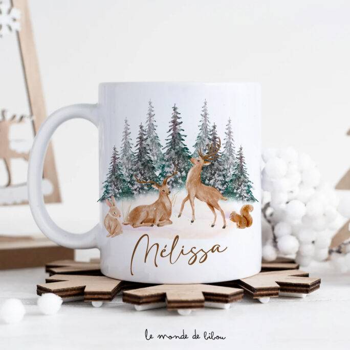 Mug Personnalisable Noël - Cerfs et Ambiance Hivernale