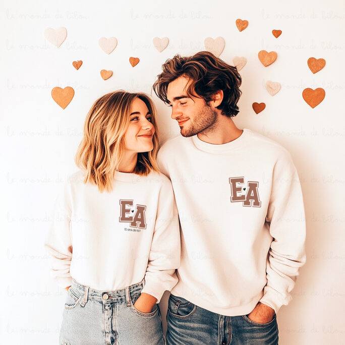 Sweat personnalisé aux initiales d'un couple