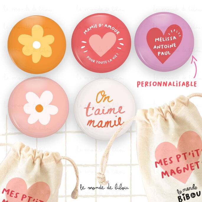 5 Magnets personnalisables pour Mamie